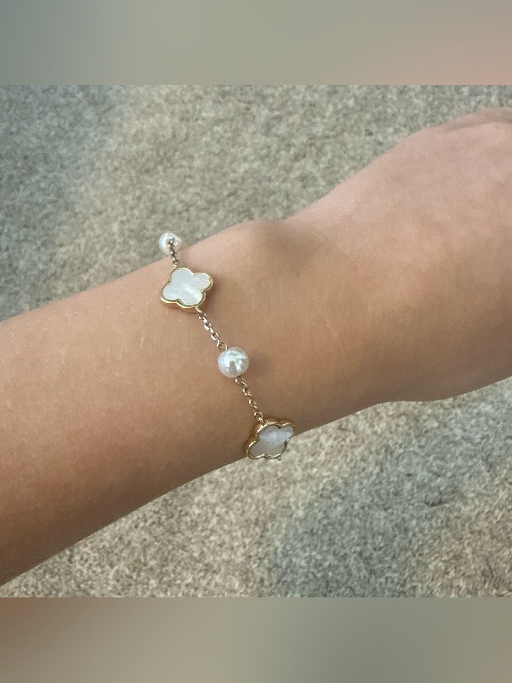 Gold & White Clover Pearl Bracelet - Women Jewelry
